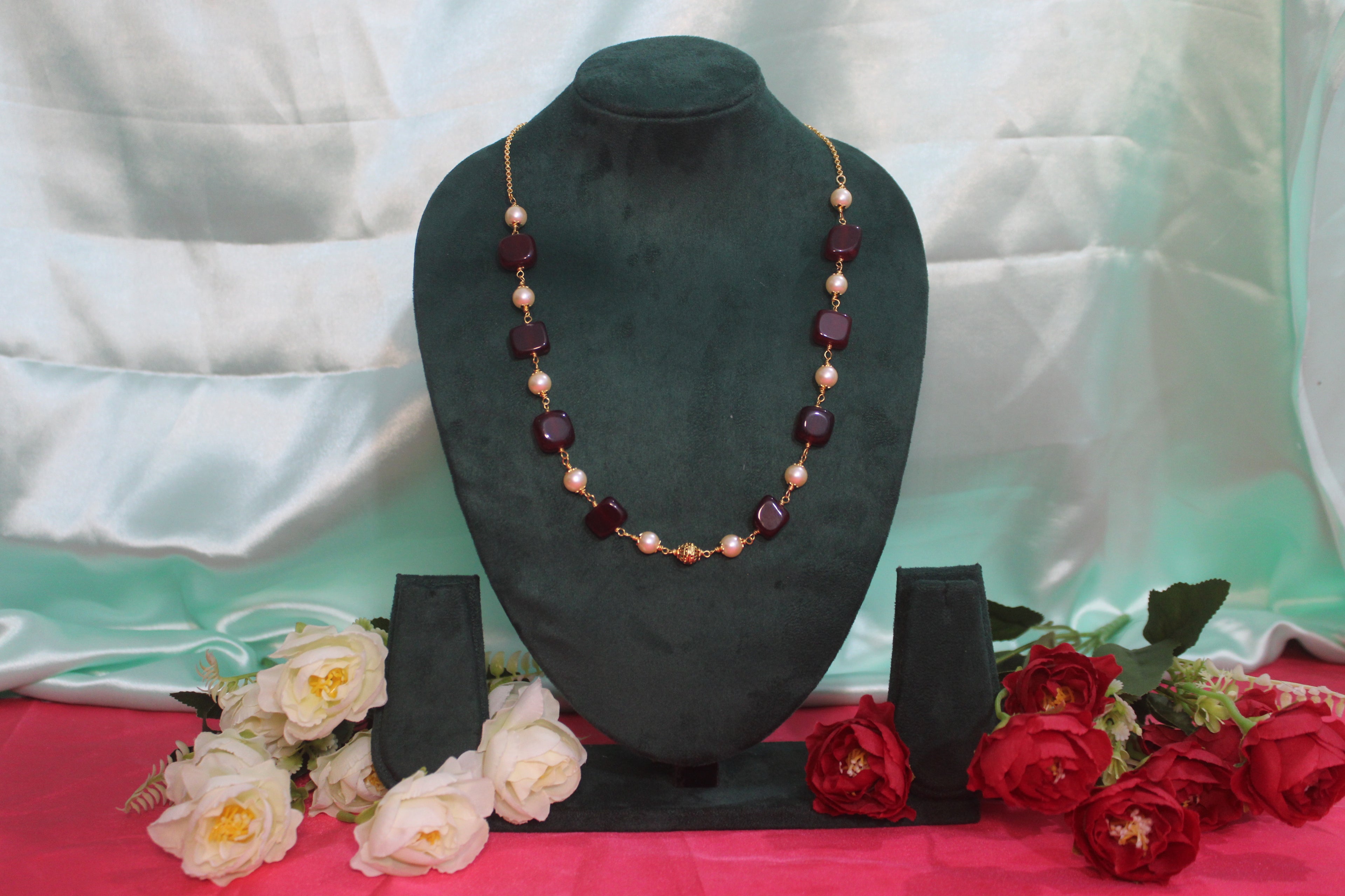 Premium Jaipur stones maroon with swarovski pearl katutega