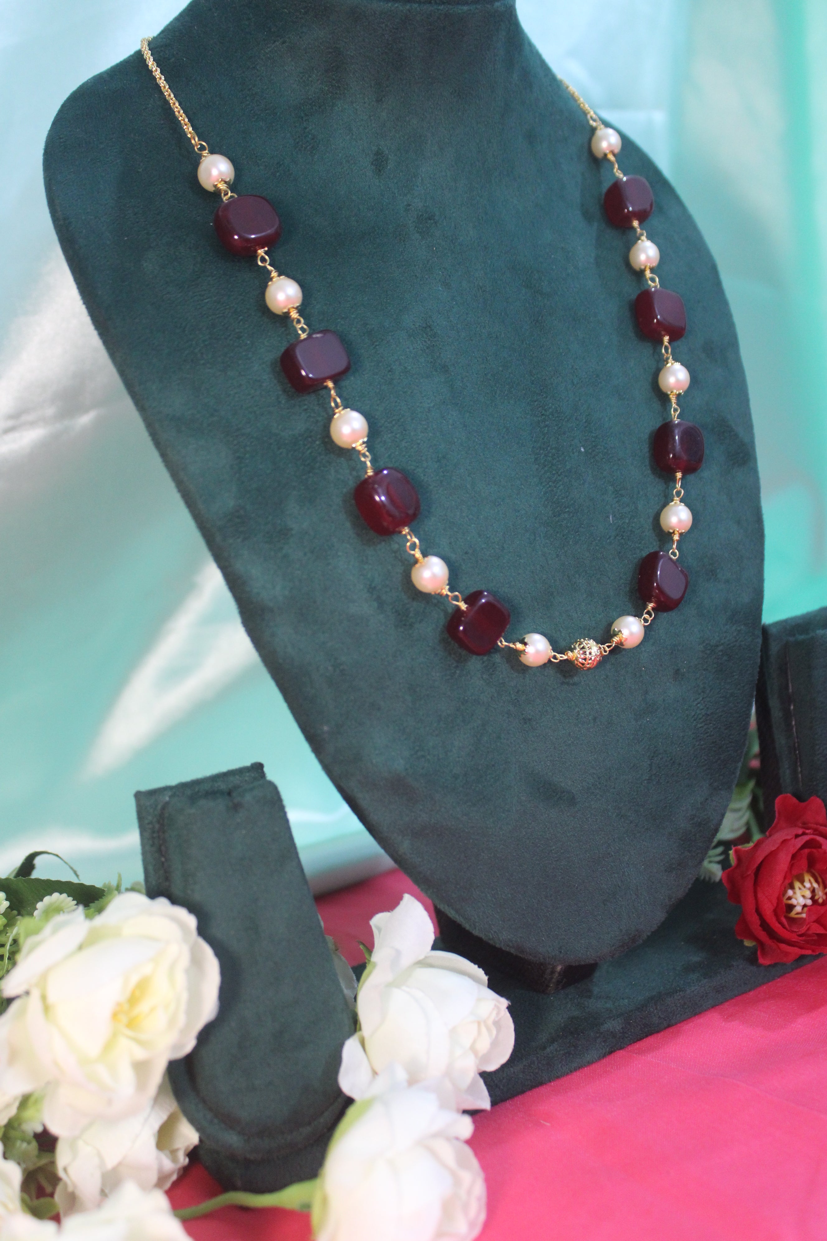 Premium Jaipur stones maroon with swarovski pearl katutega