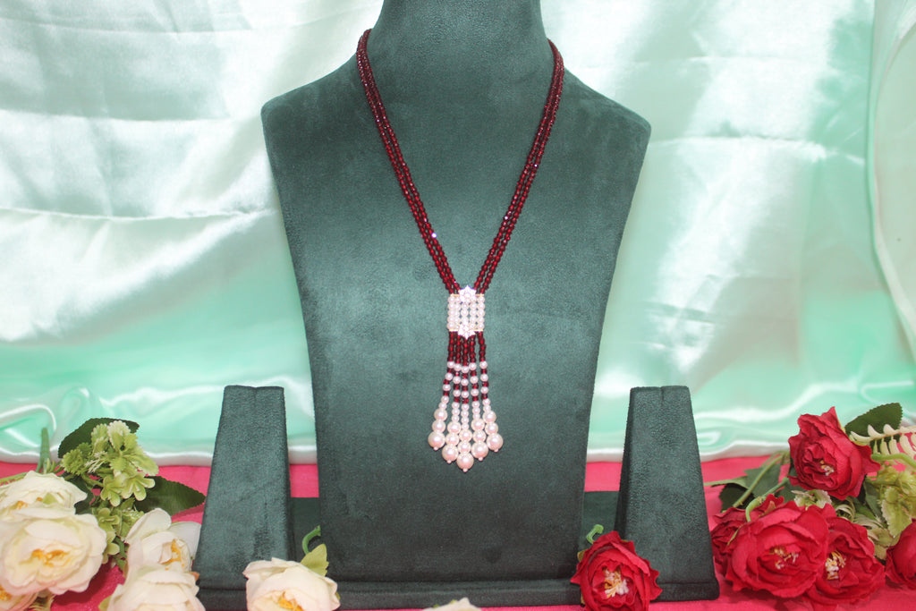 Attractive maroon Jaipur Crystal beads short haram
