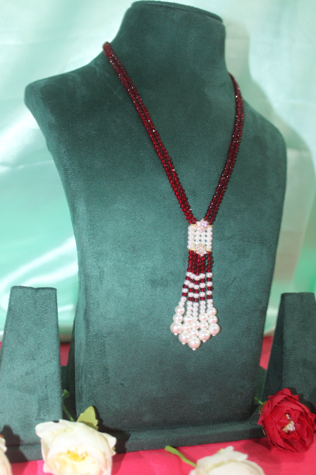 Attractive maroon Jaipur Crystal beads short haram