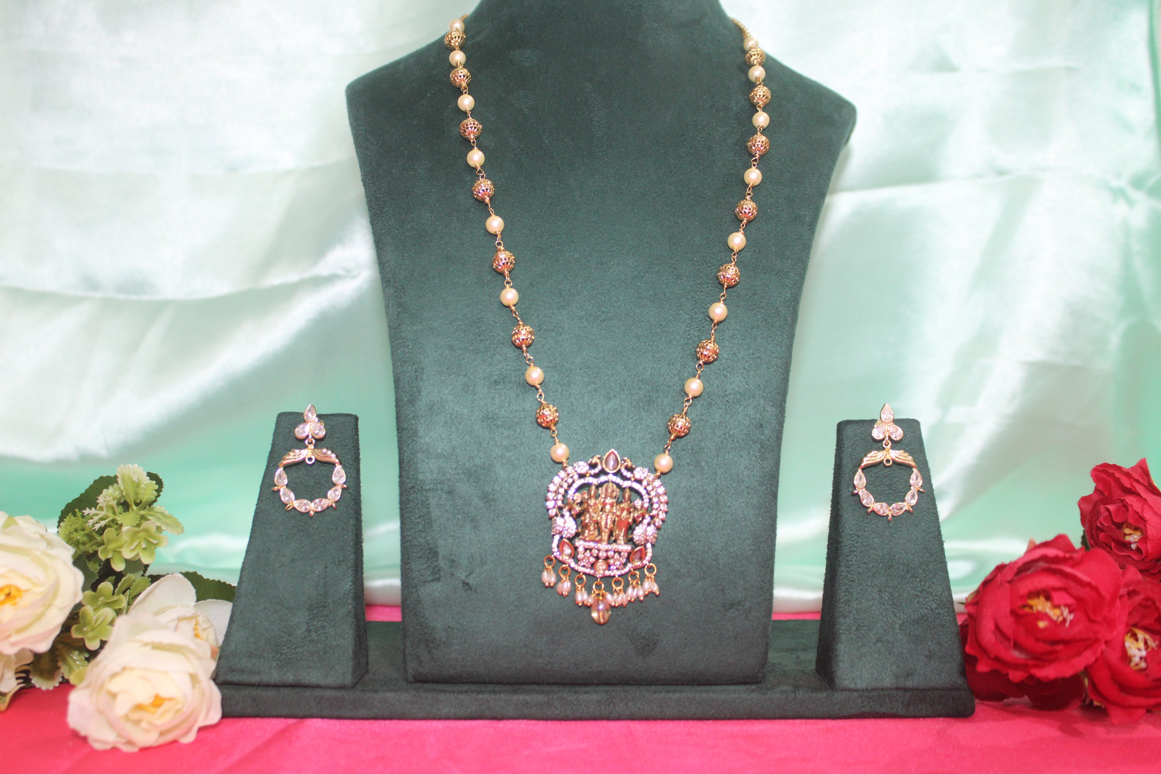 Ram parivar Kattu tega making with orginal pearls nakshi balls with earings