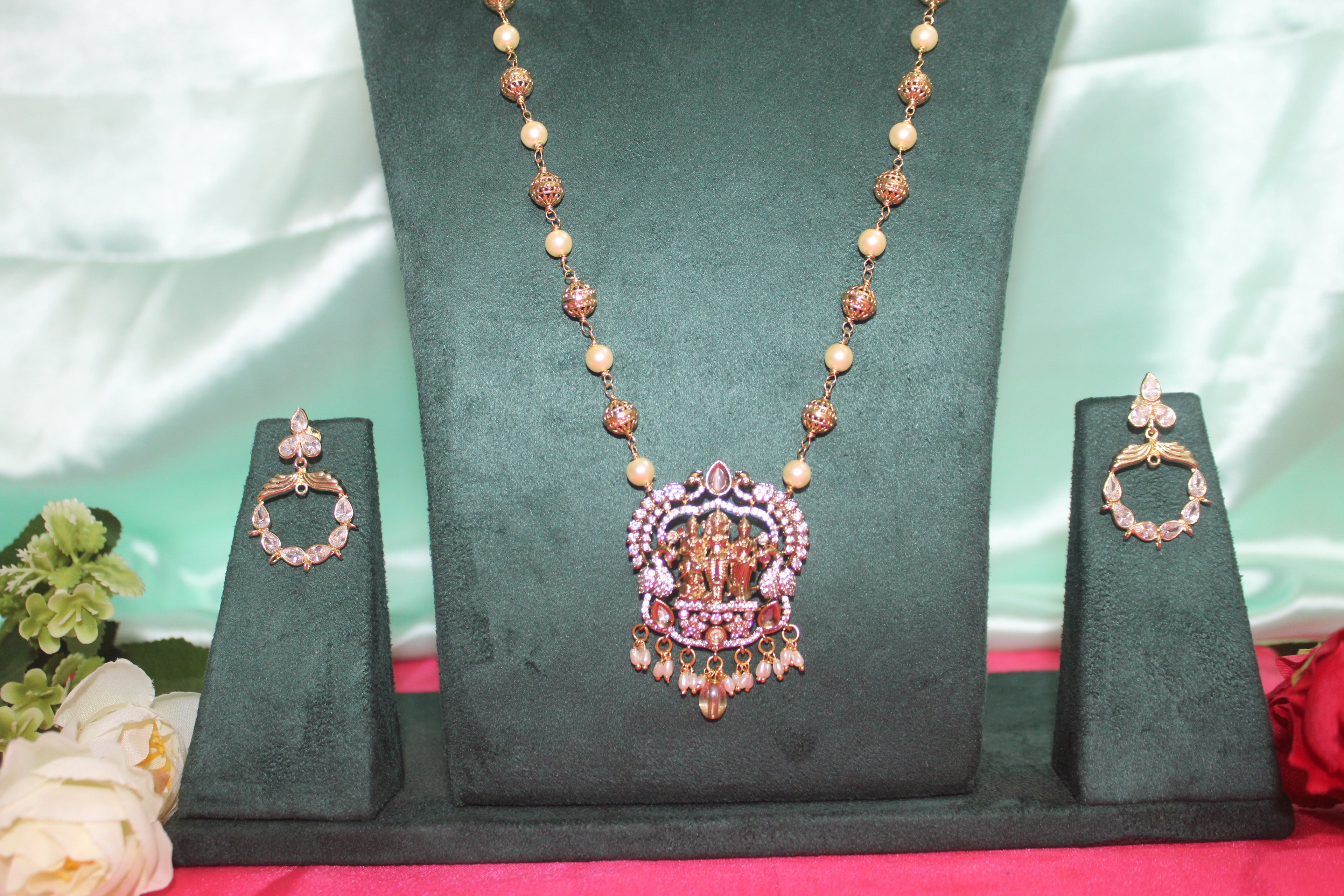 Ram parivar Kattu tega making with orginal pearls nakshi balls with earings