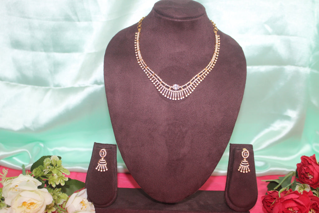 Beautiful AD necklace with american diamonds embedded in it with earings