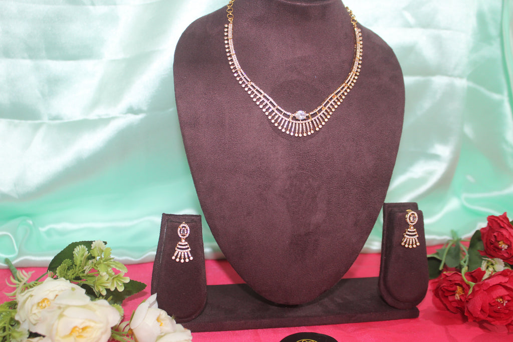 Beautiful AD necklace with american diamonds embedded in it with earings