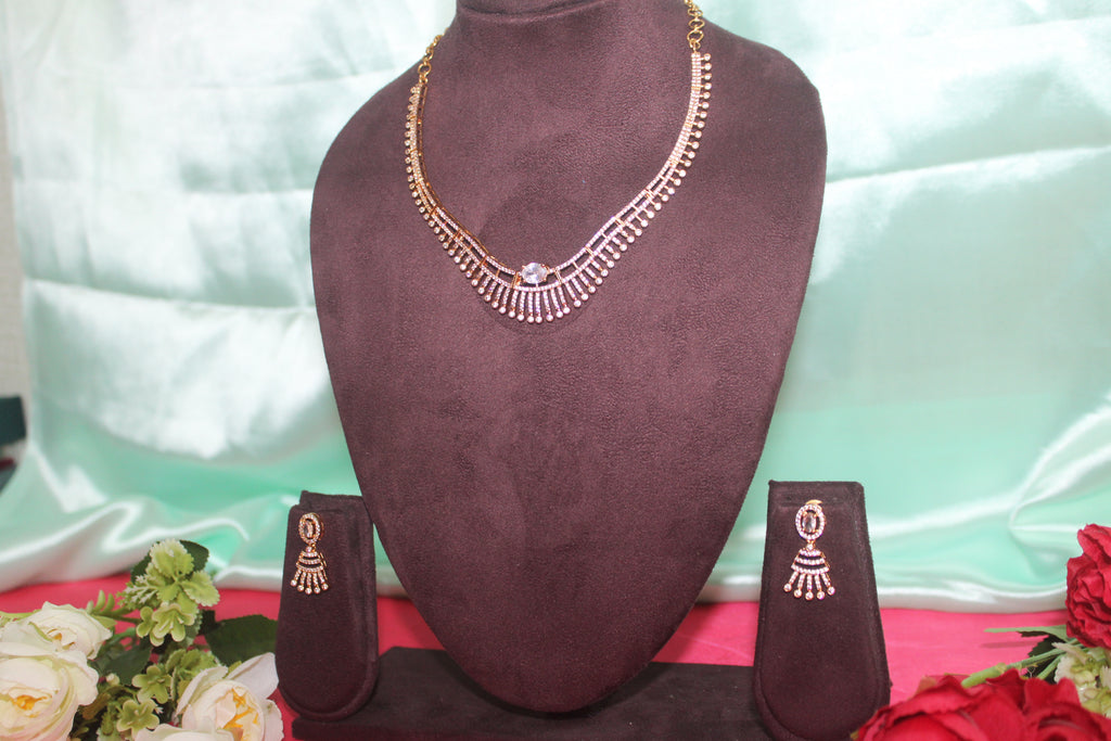 Beautiful AD necklace with american diamonds embedded in it with earings