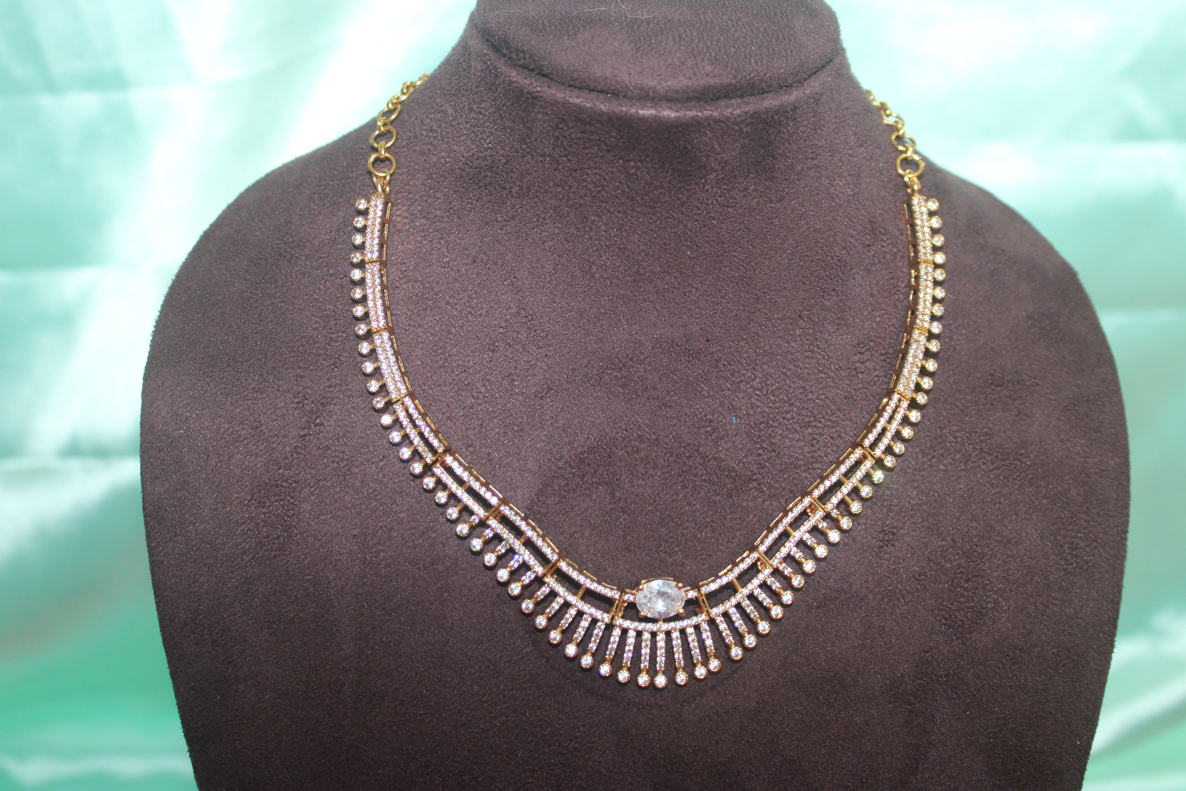Beautiful AD necklace with american diamonds embedded in it with earings