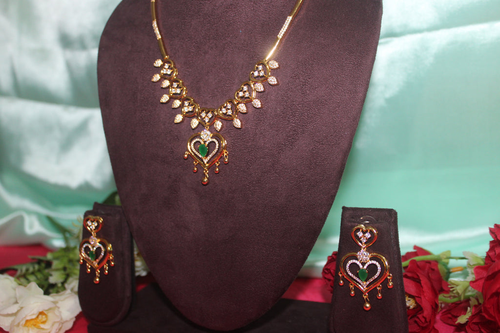 24 crt pure gold plated heart shape short necklace with earings