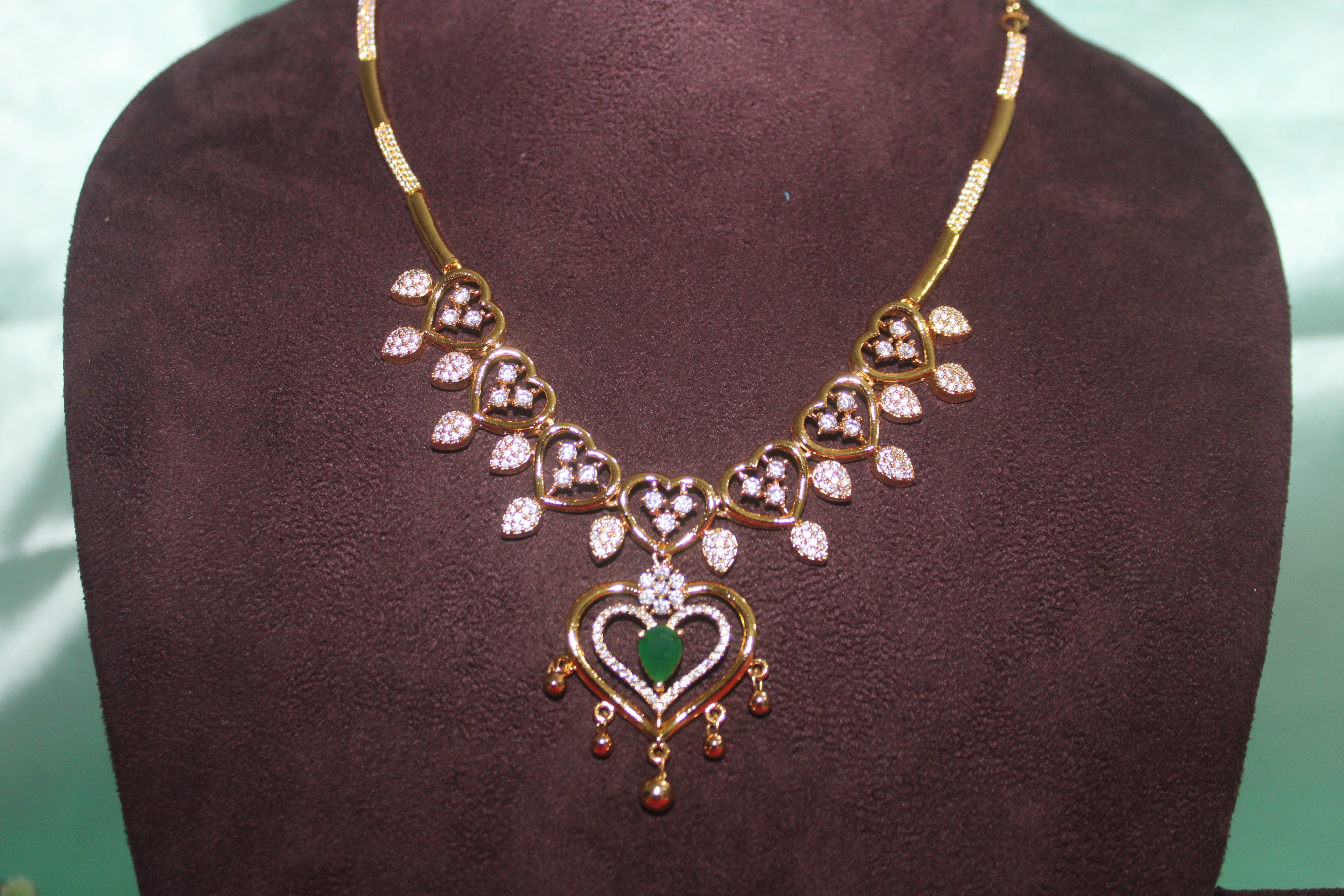 24 crt pure gold plated heart shape short necklace with earings