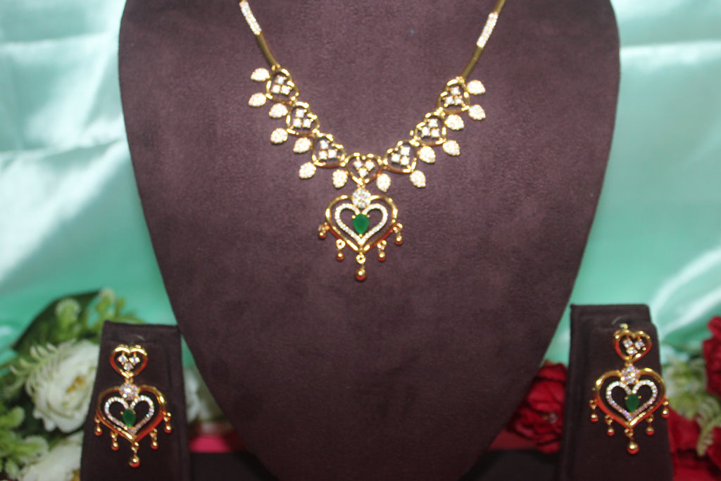 24 crt pure gold plated heart shape short necklace with earings