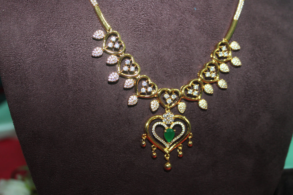 24 crt pure gold plated heart shape short necklace with earings