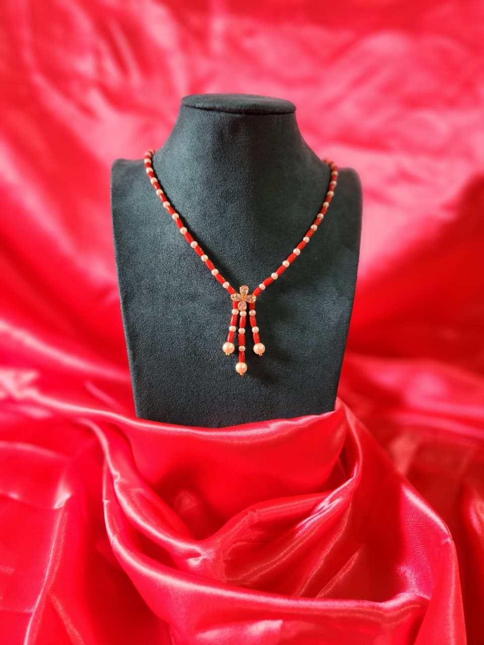 Unique party wear Coral with swarouski pearls necklace