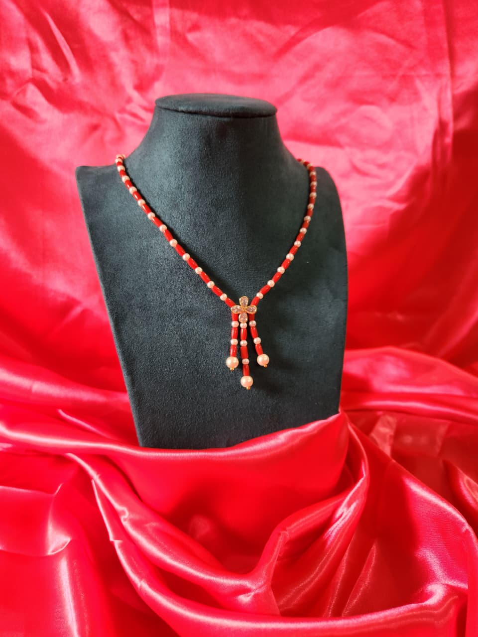 Unique party wear Coral with swarouski pearls necklace