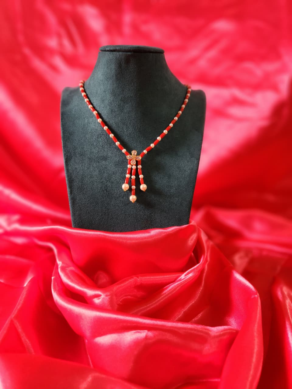 Unique party wear Coral with swarouski pearls necklace