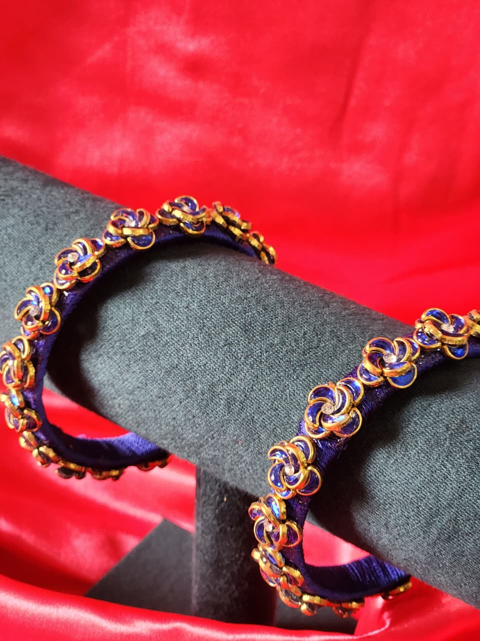 Thread Bangles with Dark Blue Beads
