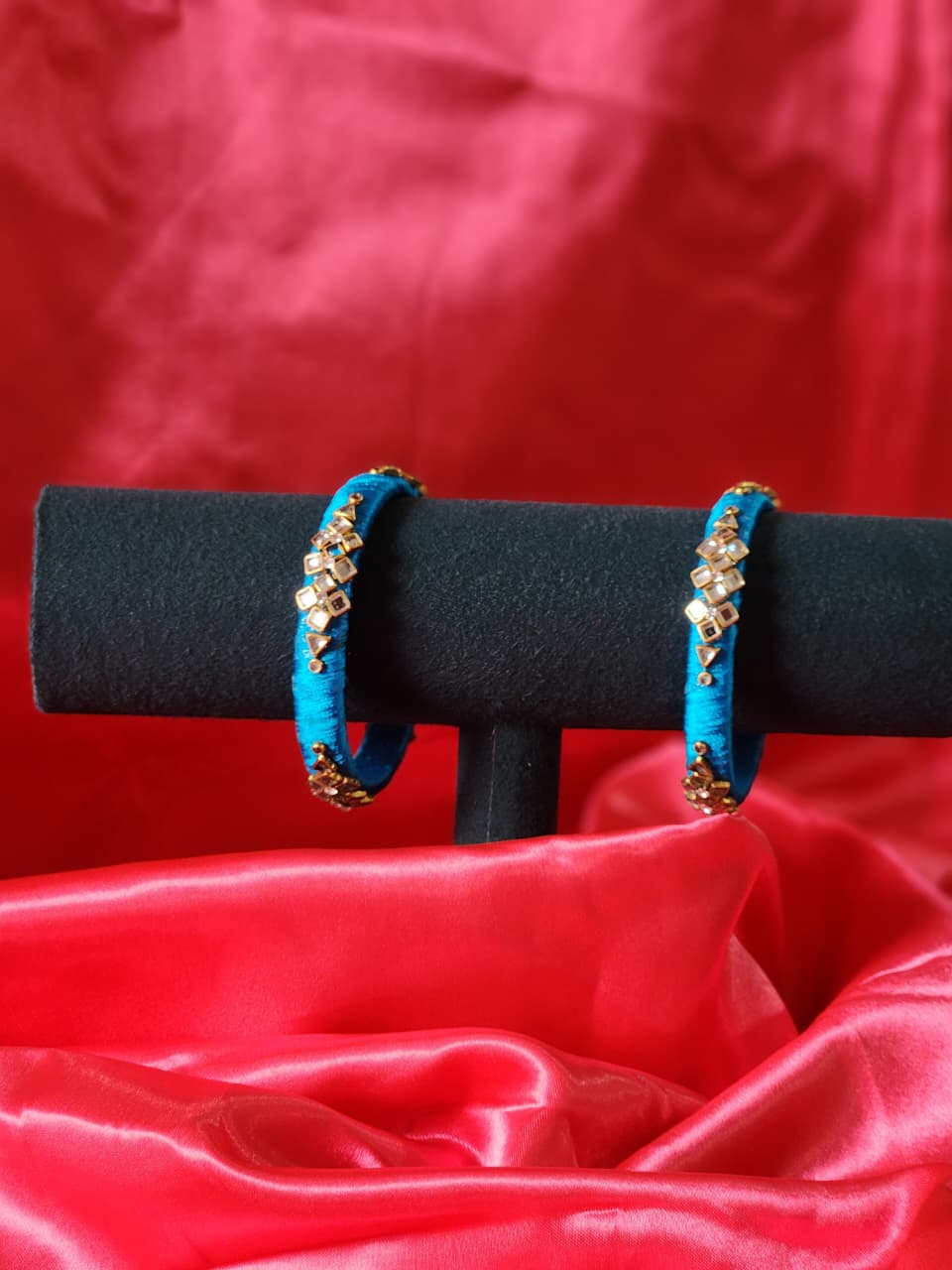 Sky blue thread bangles festive occasions.