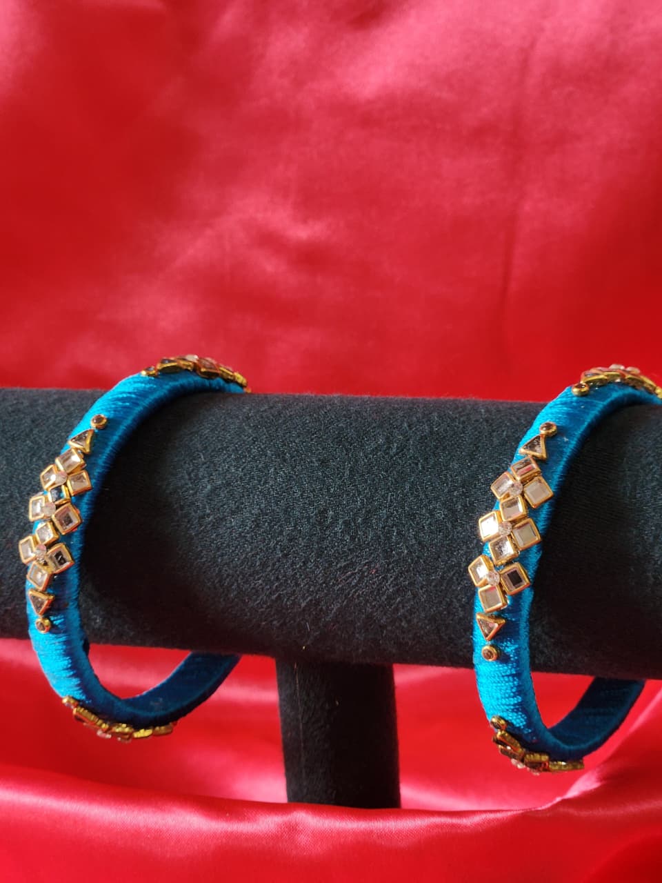 Sky blue thread bangles festive occasions.
