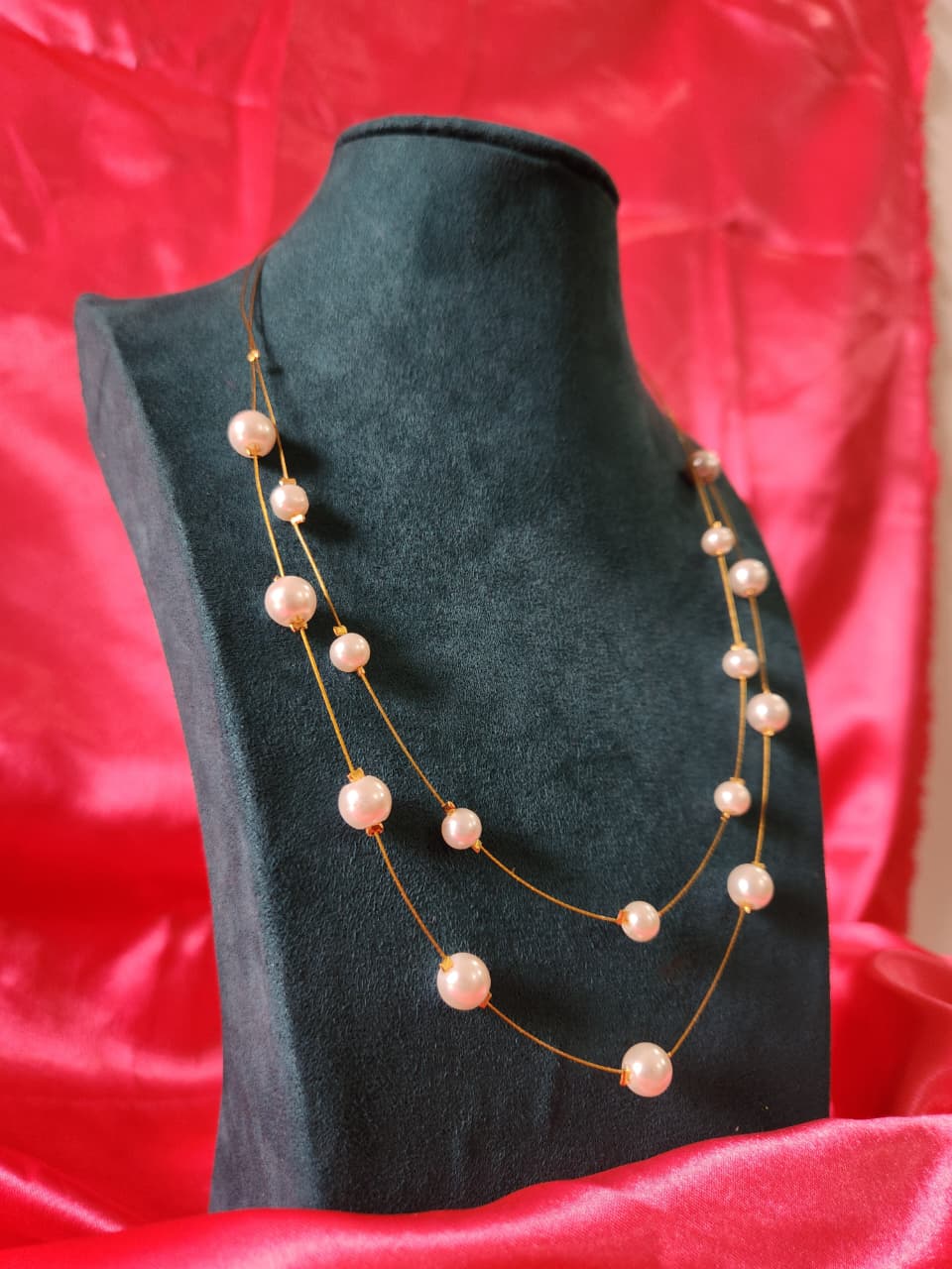 Party wear 2 line pearl necklace