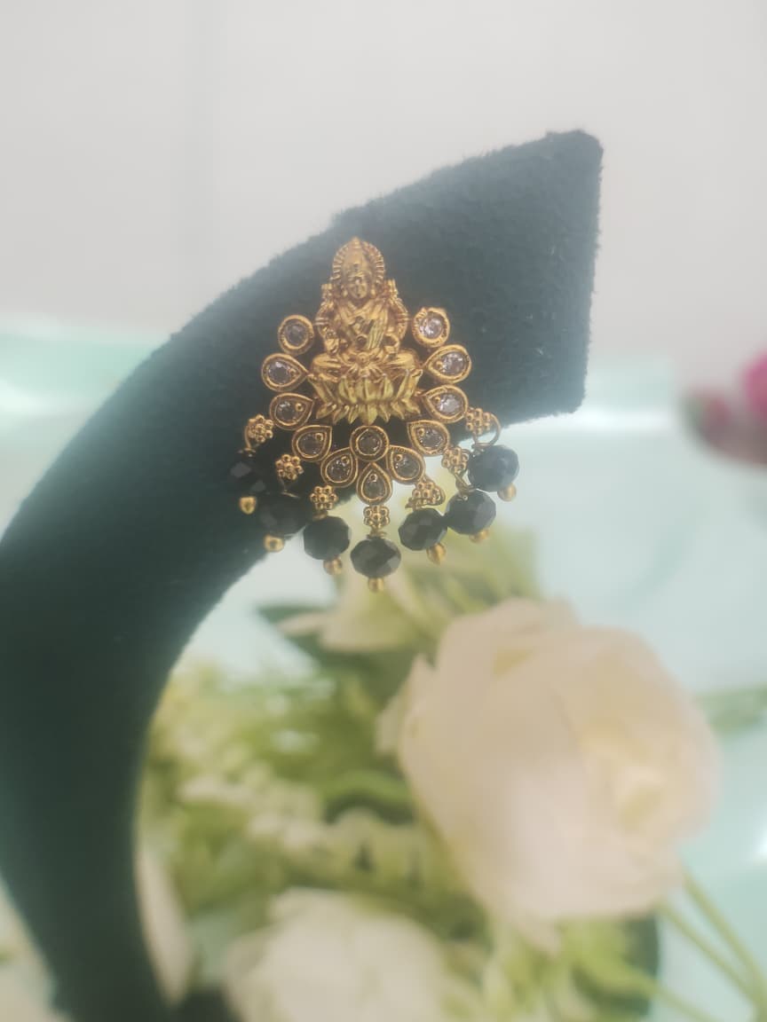 black beads hanging  Lakshmi devi earings