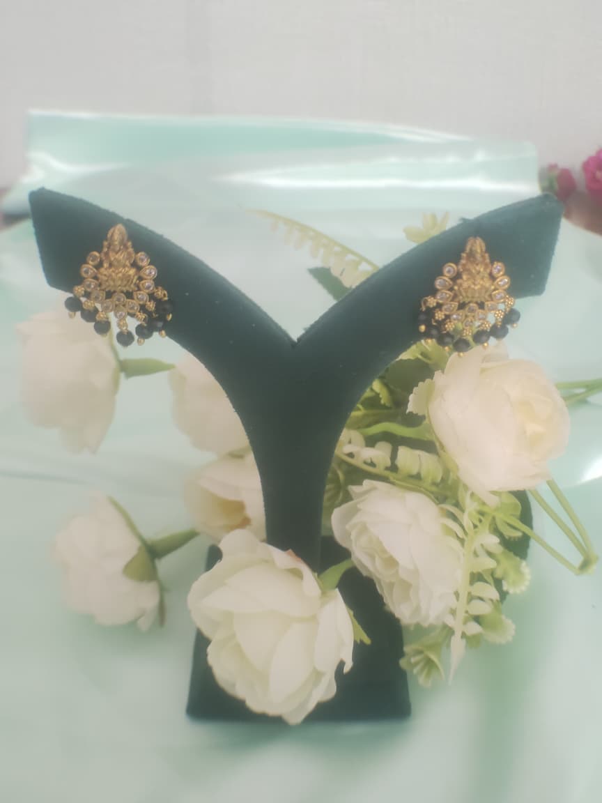 black beads hanging  Lakshmi devi earings