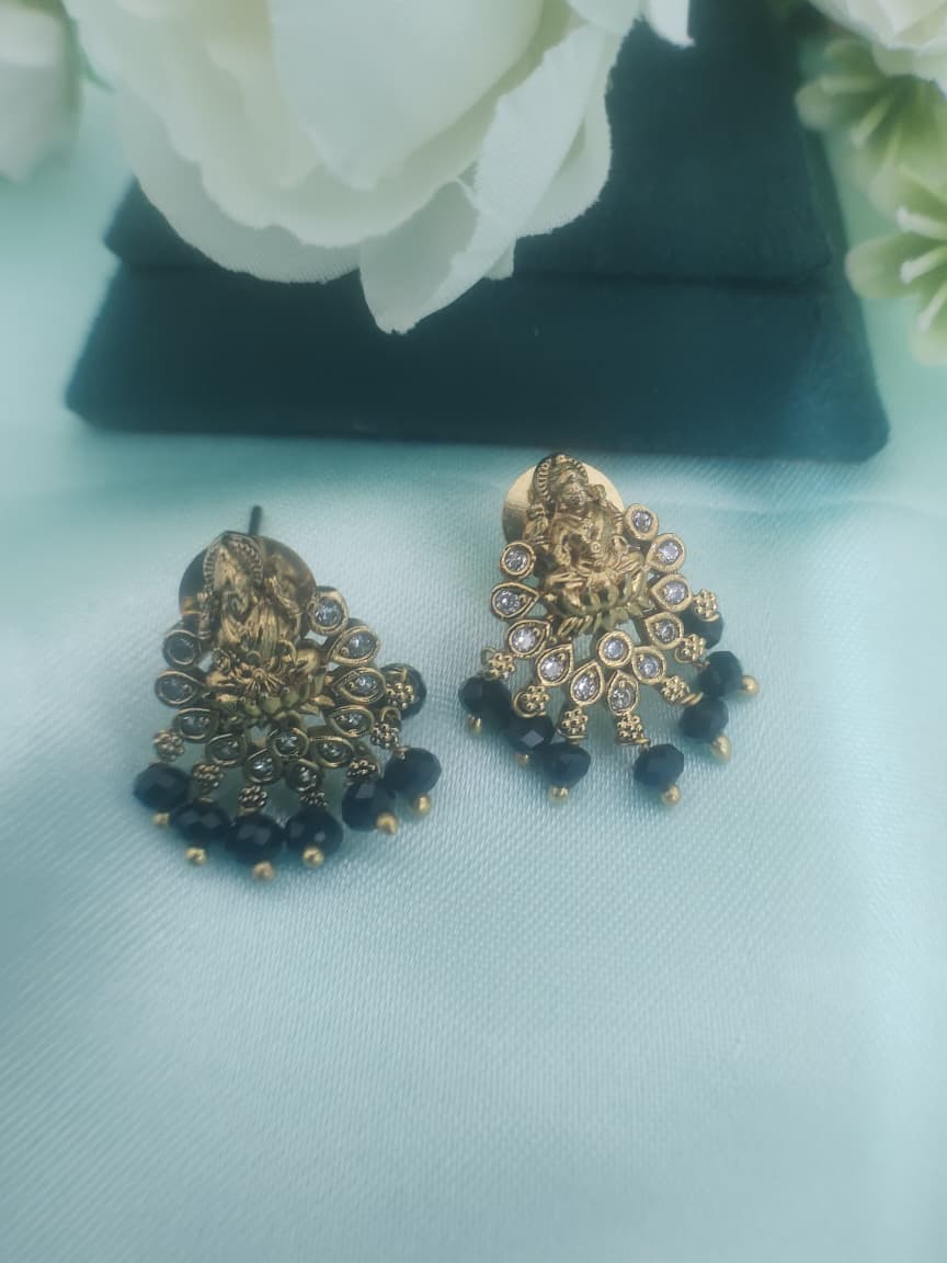 black beads hanging  Lakshmi devi earings